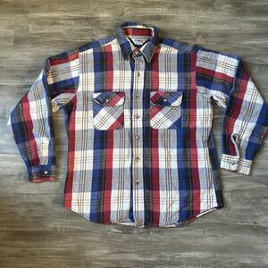 Vintage Five Brother Cotton Flannel Mens L 16 - 16.5 Red White Blue 70s 80s
